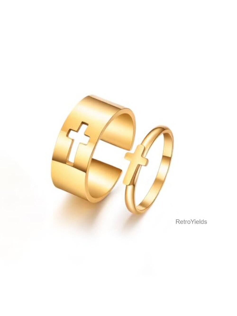 Stainless Steel Cross Matching Rings for Couples Adjustable Band